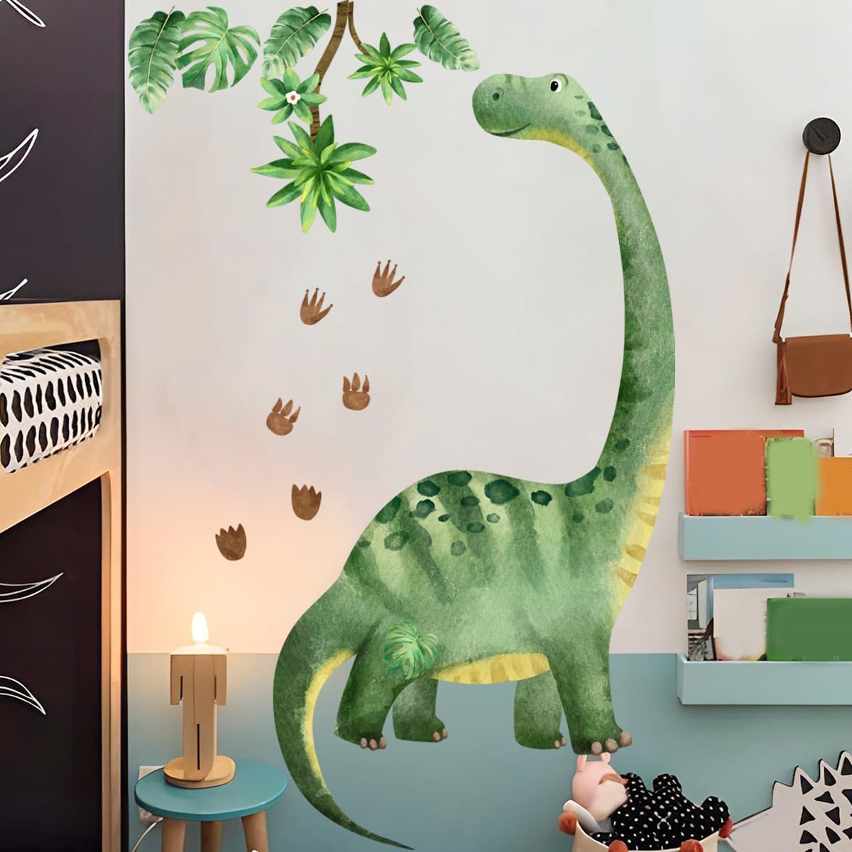 Large Dinosaur Wall Decals Watercolor Dino Footprint Neutral Wall Stickers Baby Nursery Kids Boys