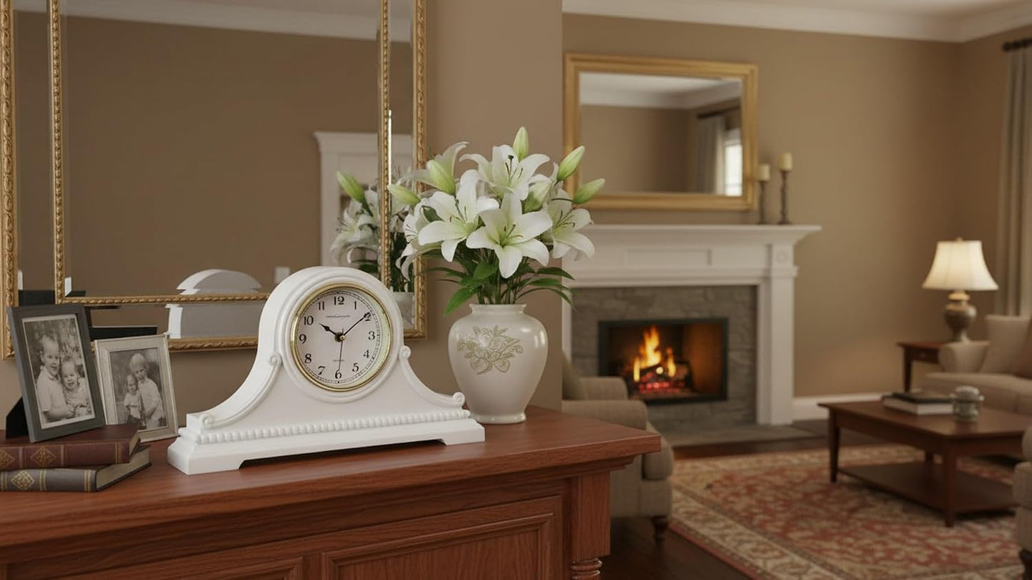 Mantel Clocks, Battery Operated, Silent Wood Table Clock with Westminster Chimes On The Hour, Solid Wooden Shelf