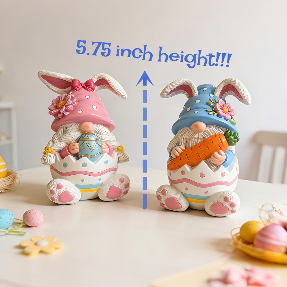 Easter Gnomes Decorations Bunny Gnomes Easter Rabbits Gnome Figurine Decoration Resin Handmade Spring Gnome Table Ornaments Elf Gifts for Home