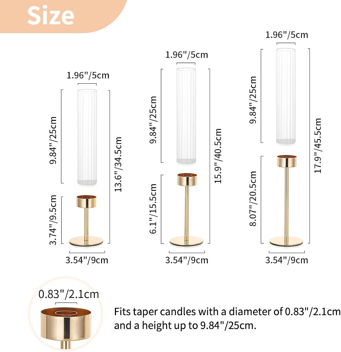 NUPTIO Hurricane Candle Holder for Centerpiece: Set of 6 Tall Candle Stick Holder with Ribbed Glass Cover - Bulk Fluted