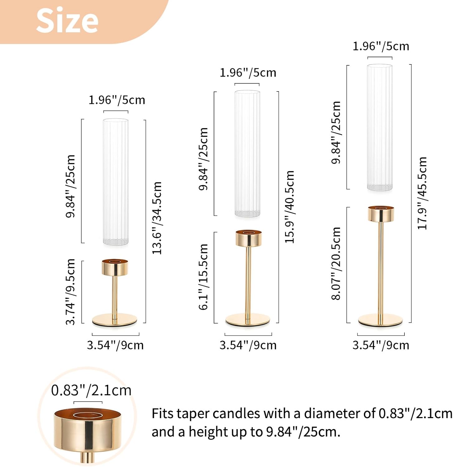 NUPTIO Tall Candlestick Holders for Centerpiece, Hurricane Candle Holder | Set of 3 Candle Stick Holders with Ribbed