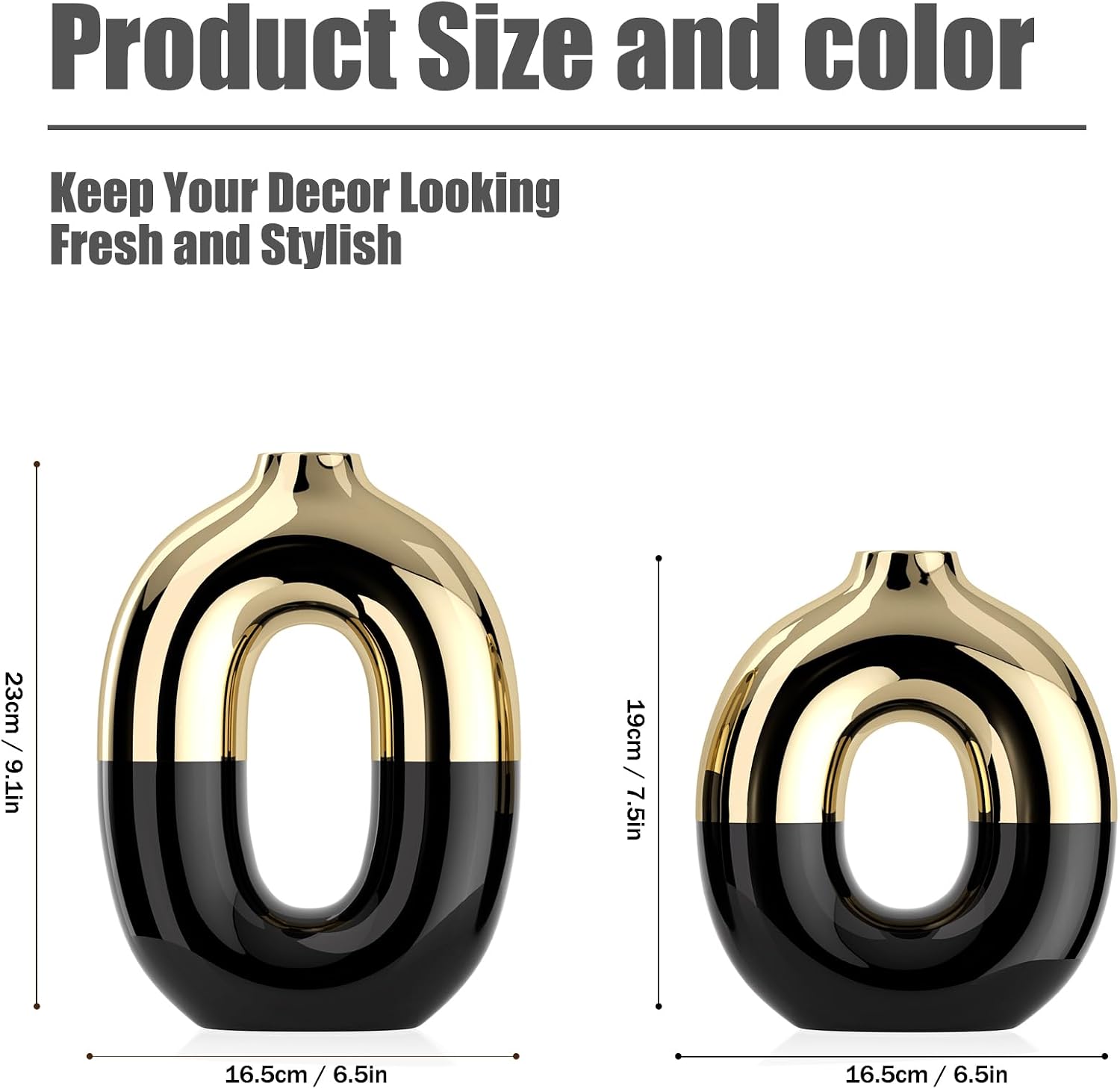 Black and Gold Ceramic Vase Set Home Decor / Black Gold