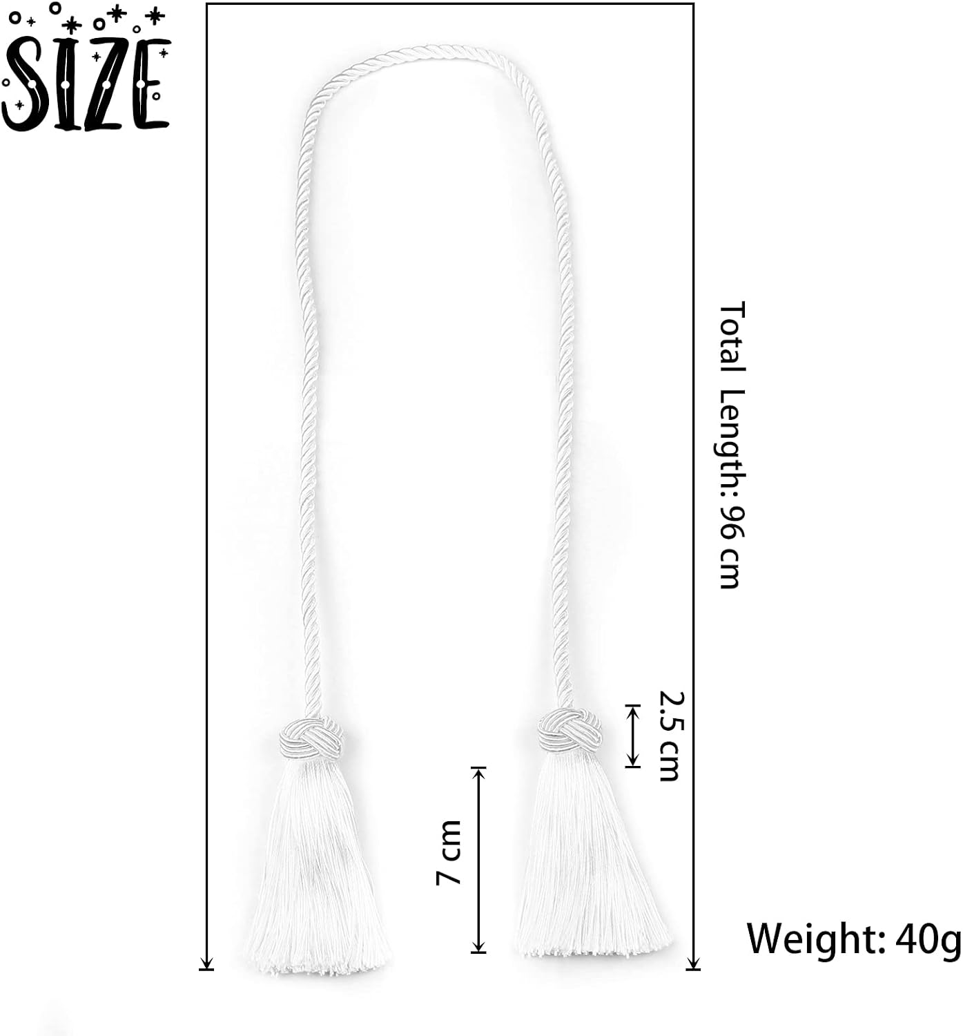 BEL AVENIR 6 Pack Handmade Rope Tassel Curtain Tiebacks | Decorative Curtain Holdbacks with Tassel (White, 6 Pack)