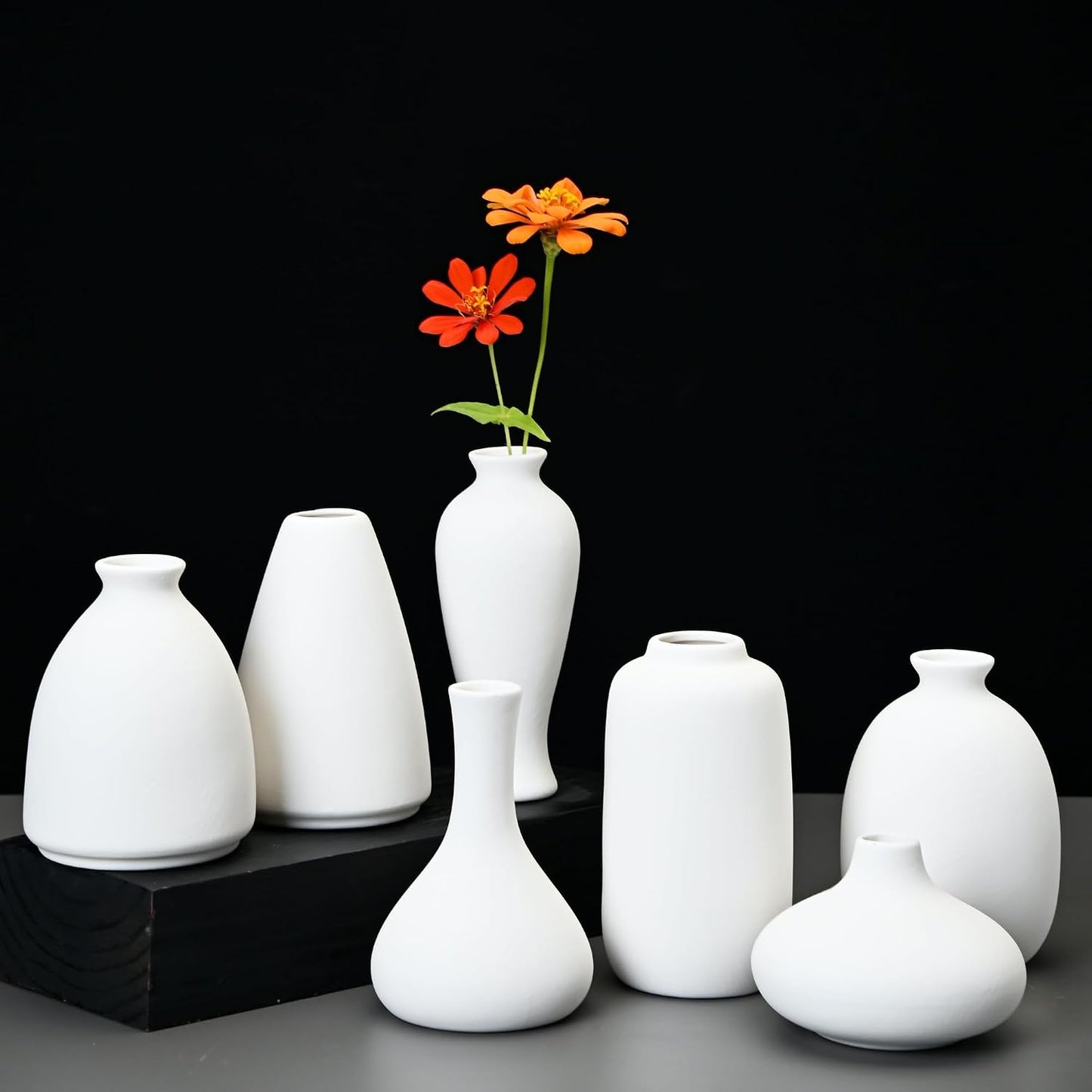Ceramic Bud Vases for Pampas Grass Flowers / White / Set of 9