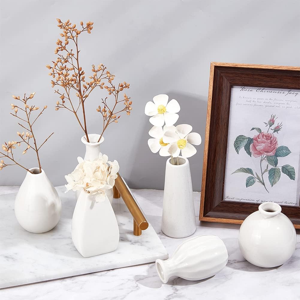 6 Styles Mini Ceramic Decor Vases Set / White-6 Styles