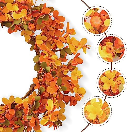 VioletEverGarden Fall Wreaths for Front Door 20 Inch Autumn Wreath Artificial Thanksgiving Wreath with Welcome Wooden Brand and Pumpkins for Indoor & Outdoor Farmhouse Harvest Celebration