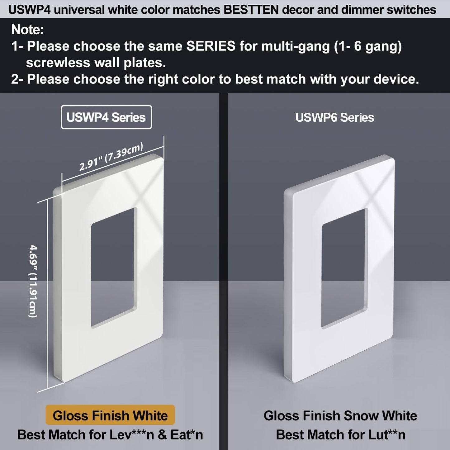 50 Pack BESTTEN 1 Gang Screwless Wall Plate, USWP4 Glossy Off White, Decorator Outlet Cover, Light Switch Face Plate