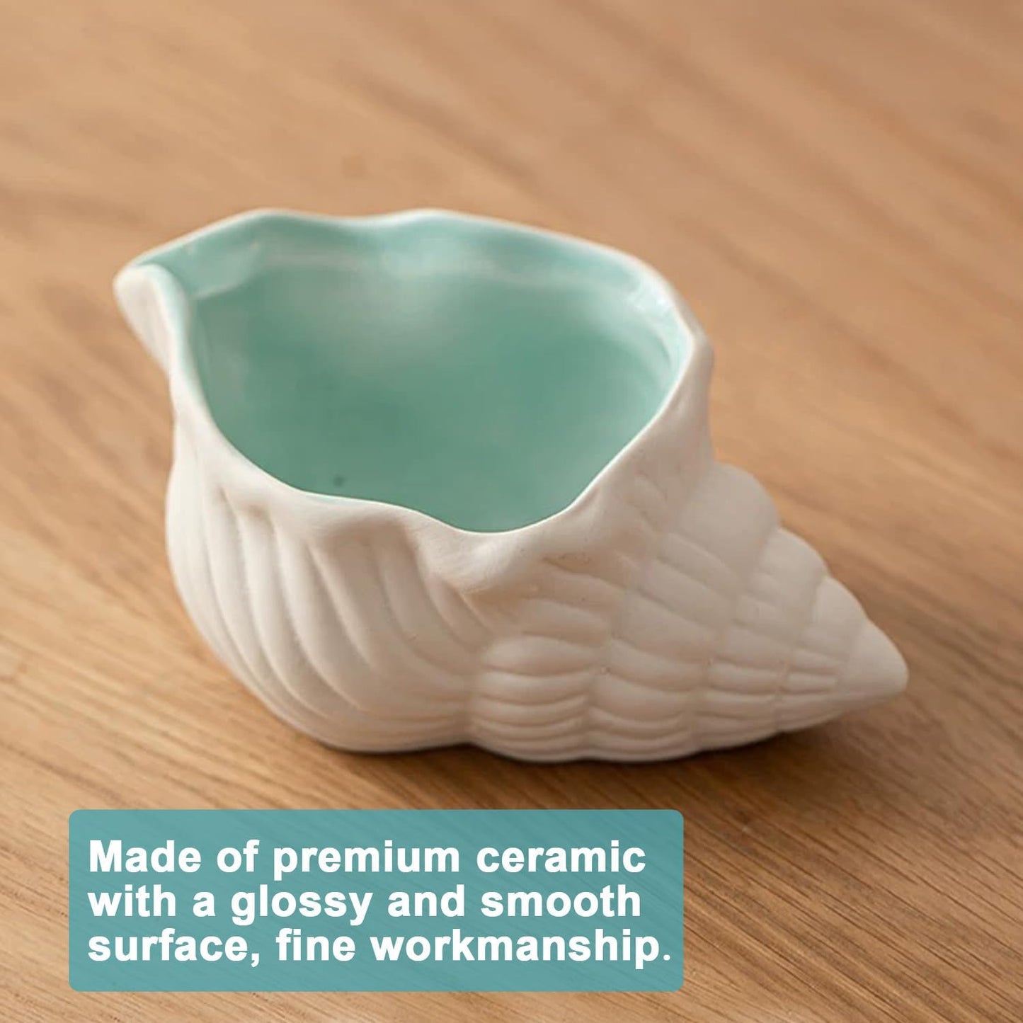 Ceramic Jewelry Tray Starfish Conch Shape Aqua Shell Trinket Plate Ceramic Conch Shell / Set of 2