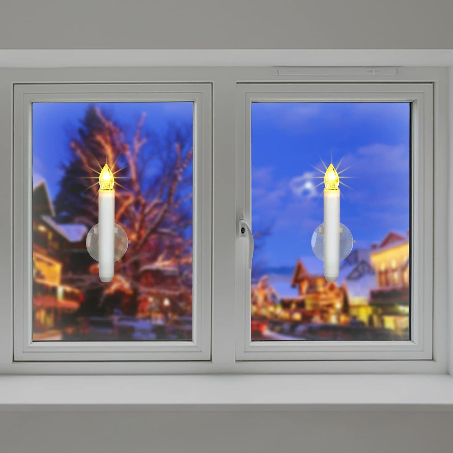 Homemory 12PCS Christmas LED Window Candles with 6h Timer, 2X Brighter Flameless Taper Candle with Suction Cups Battery