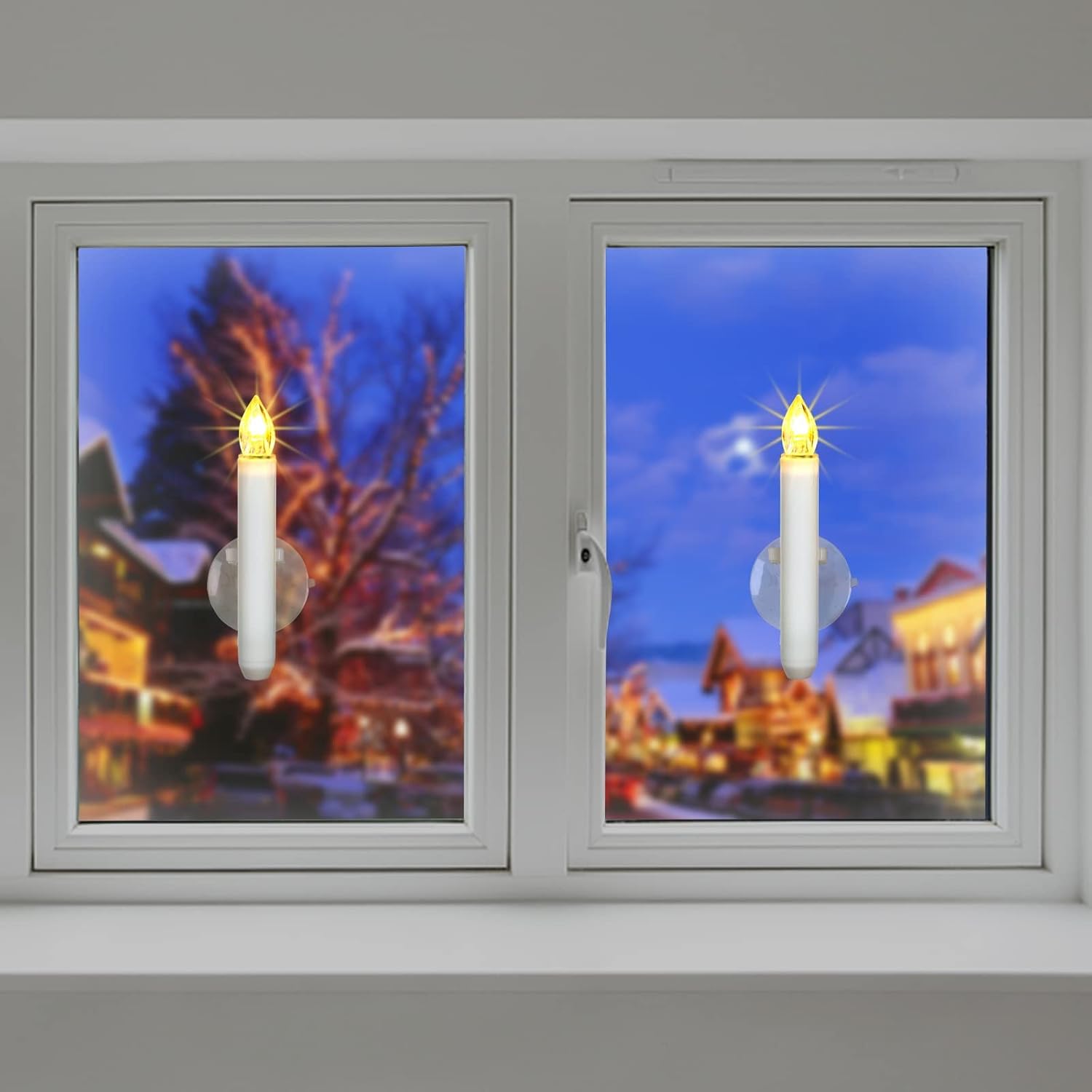 Homemory 12PCS Christmas LED Window Candles with 6h Timer, 2X Brighter Flameless Taper Candle with Suction Cups Battery
