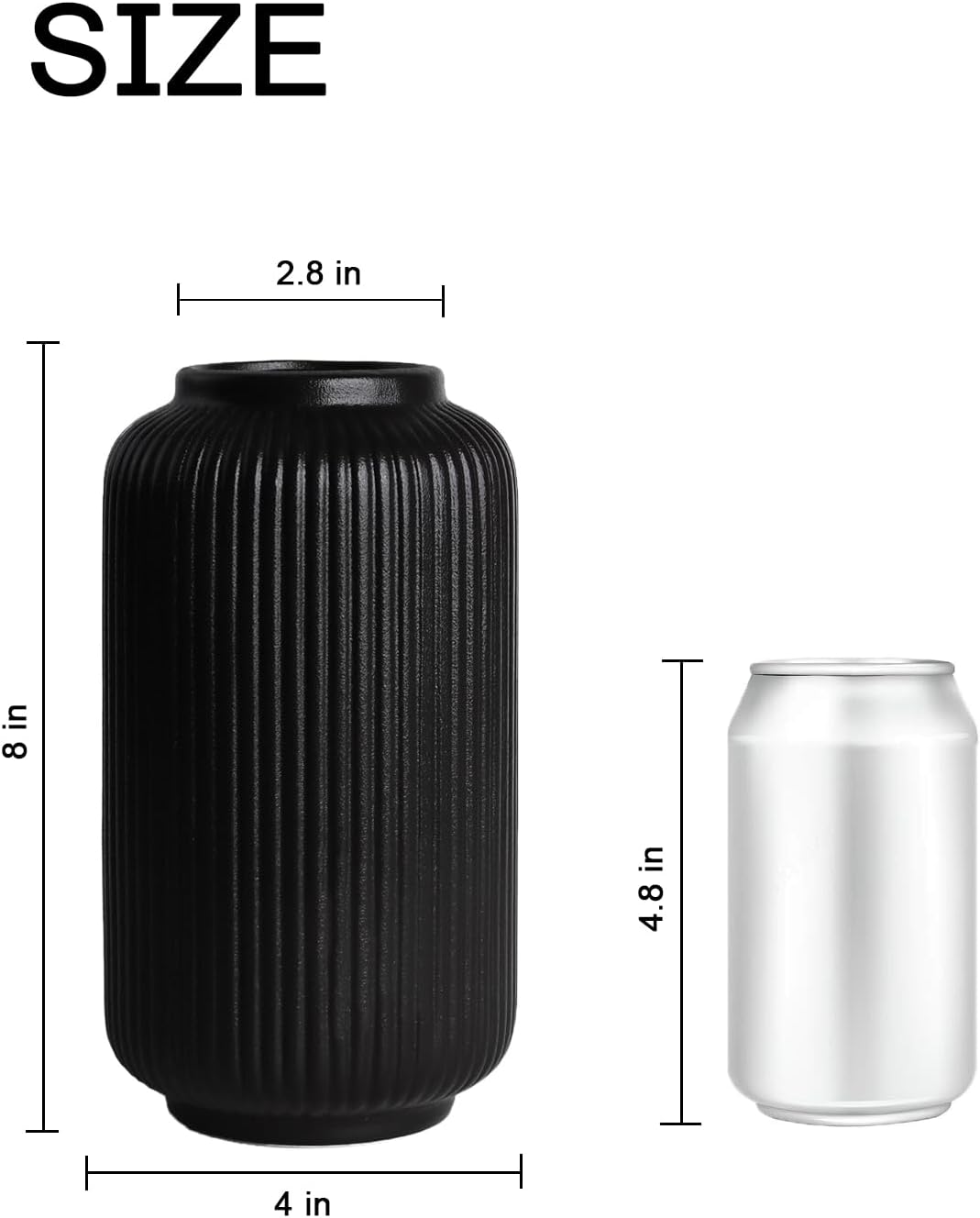Ceramic Vase / Modern Flower Vase for Bouquet and Pampas Grass / Matte Black02 / Black / 8 Inch