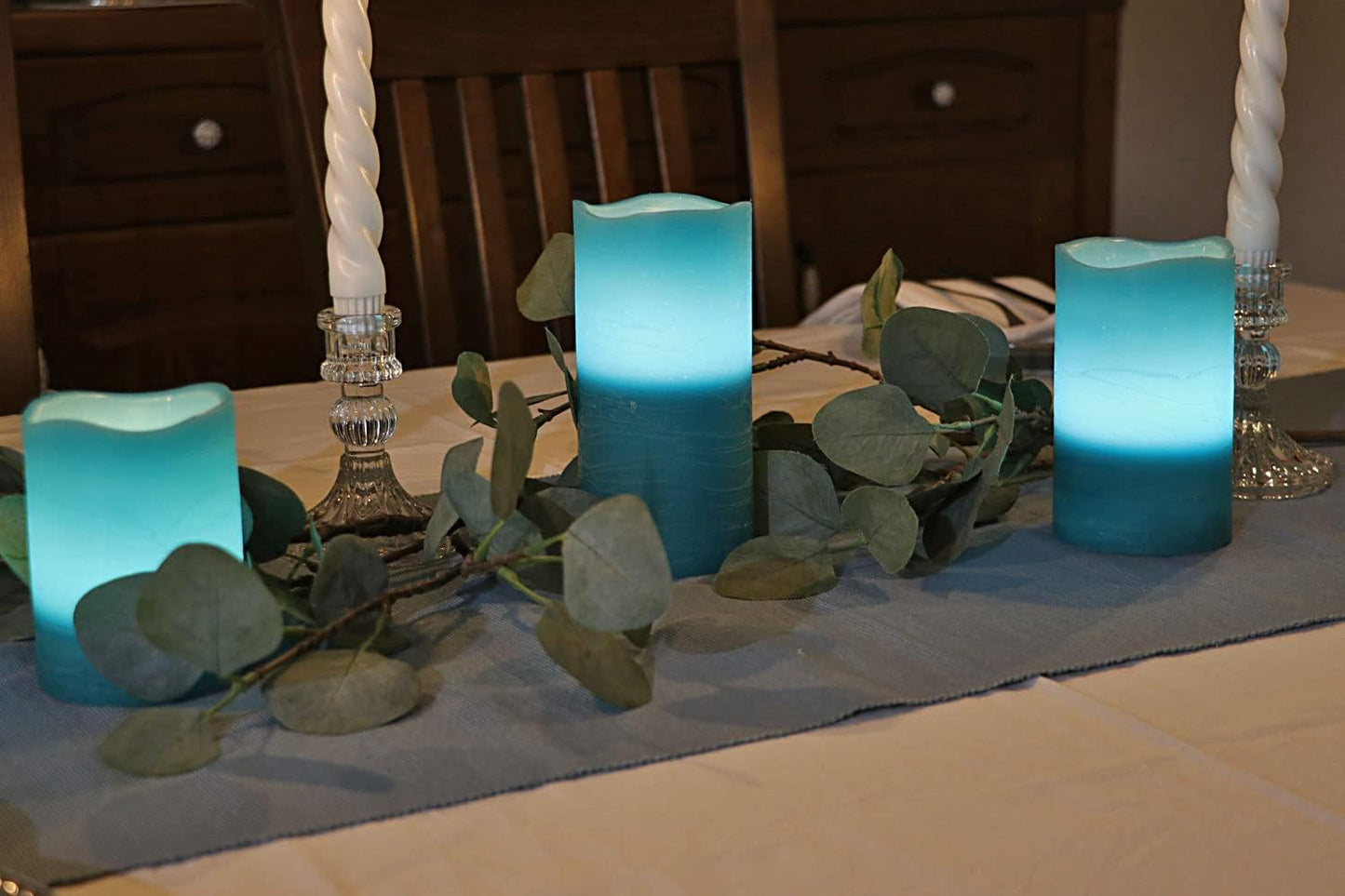 Rhytsing Turquoise Battery Operated Flameless Led Candles with Timer Function for Summer and Weddings, Warm White