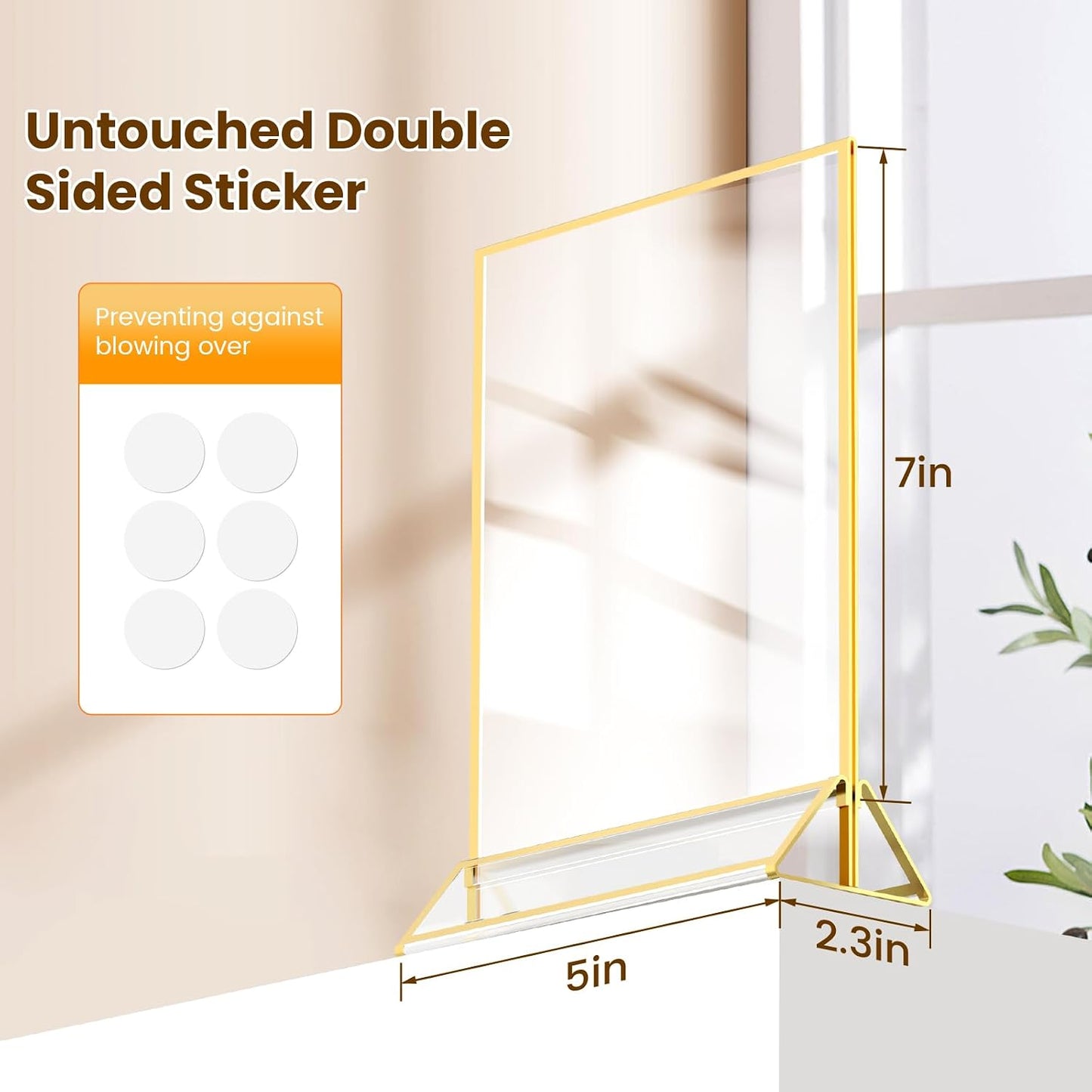 Acrylic Sign Holder Double-Sided Frames Flyer Display Stand for Menu / 5 x 7 / Gold / Set of 6