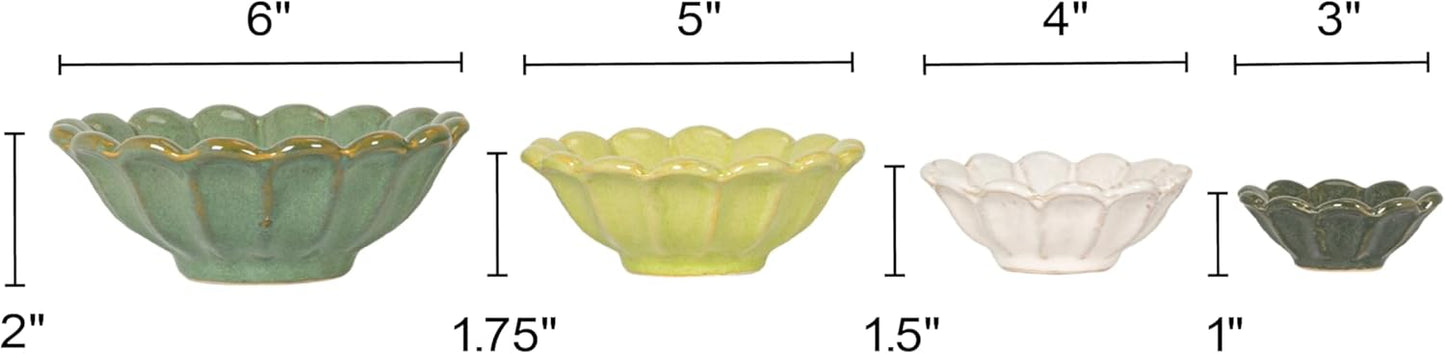 4-Piece Stoneware Reactive Glaze Flower Shaped Bowl Set / Spring Tones