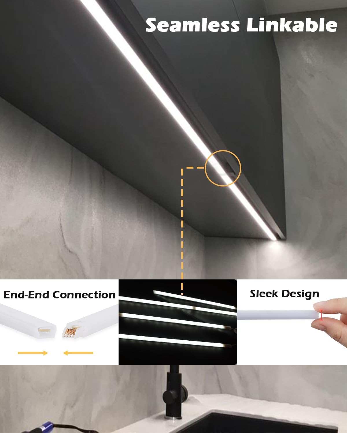 Cefrank 6-Pack Linkable Under Cabinet Lighting, 12" LED Shelf Light Bars | 1200LM Cool White • Plug-in • CRI90+ •