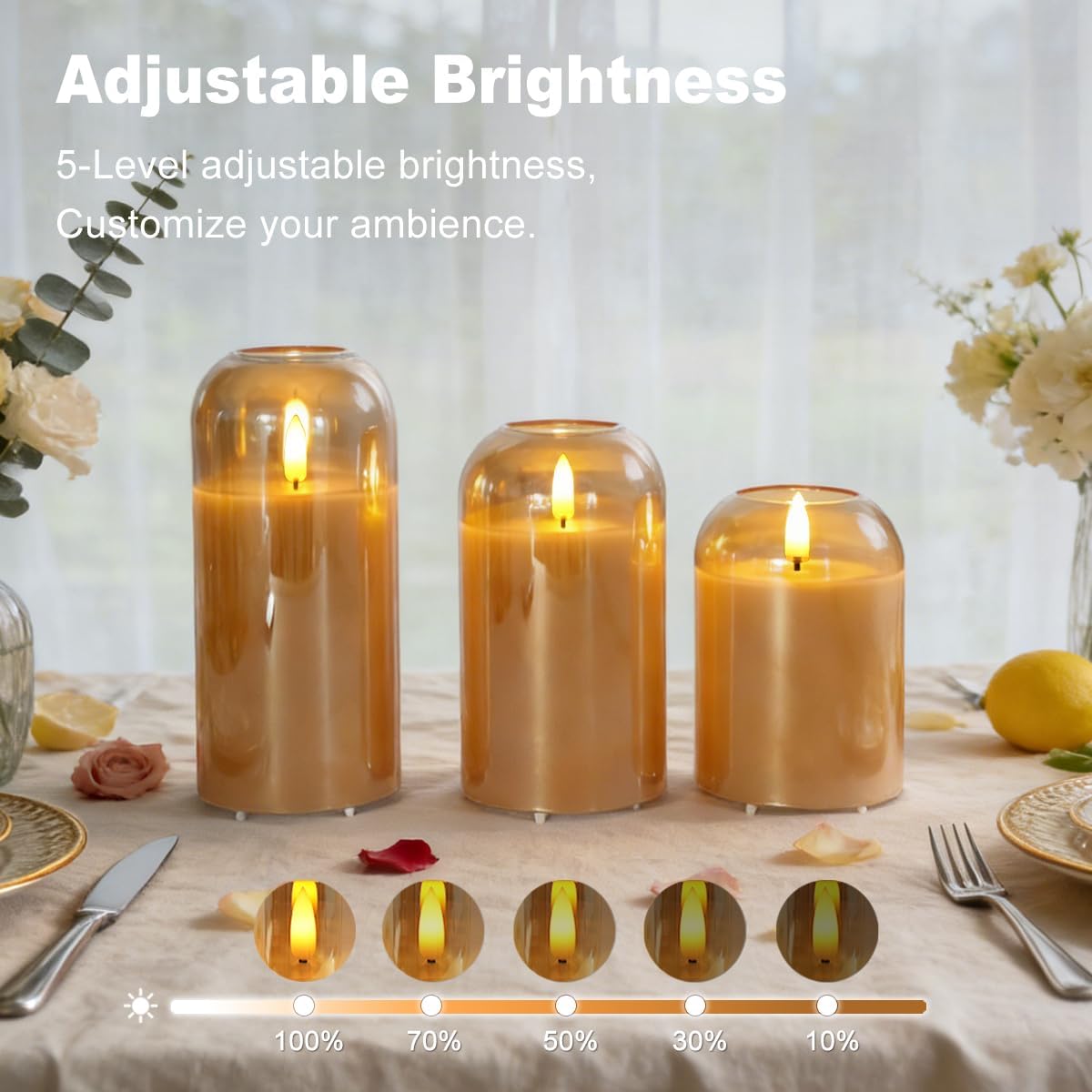 Rechargeable Glass Jar Flameless Candles, Realistic Flickering LED Pillar Real Wax Candle with Remote and Timer,LED