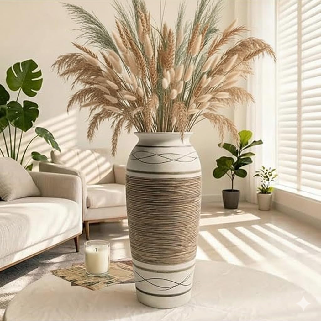 Handcrafted 12.5" Large Rustic Decorative Vase / Rustic Pattern A - 12.5