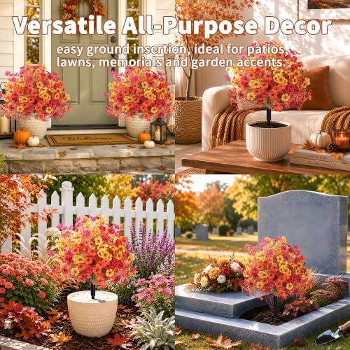 Artificial Fall Topiary Ball Flowers for Outdoors (3 Color Fall Mix)