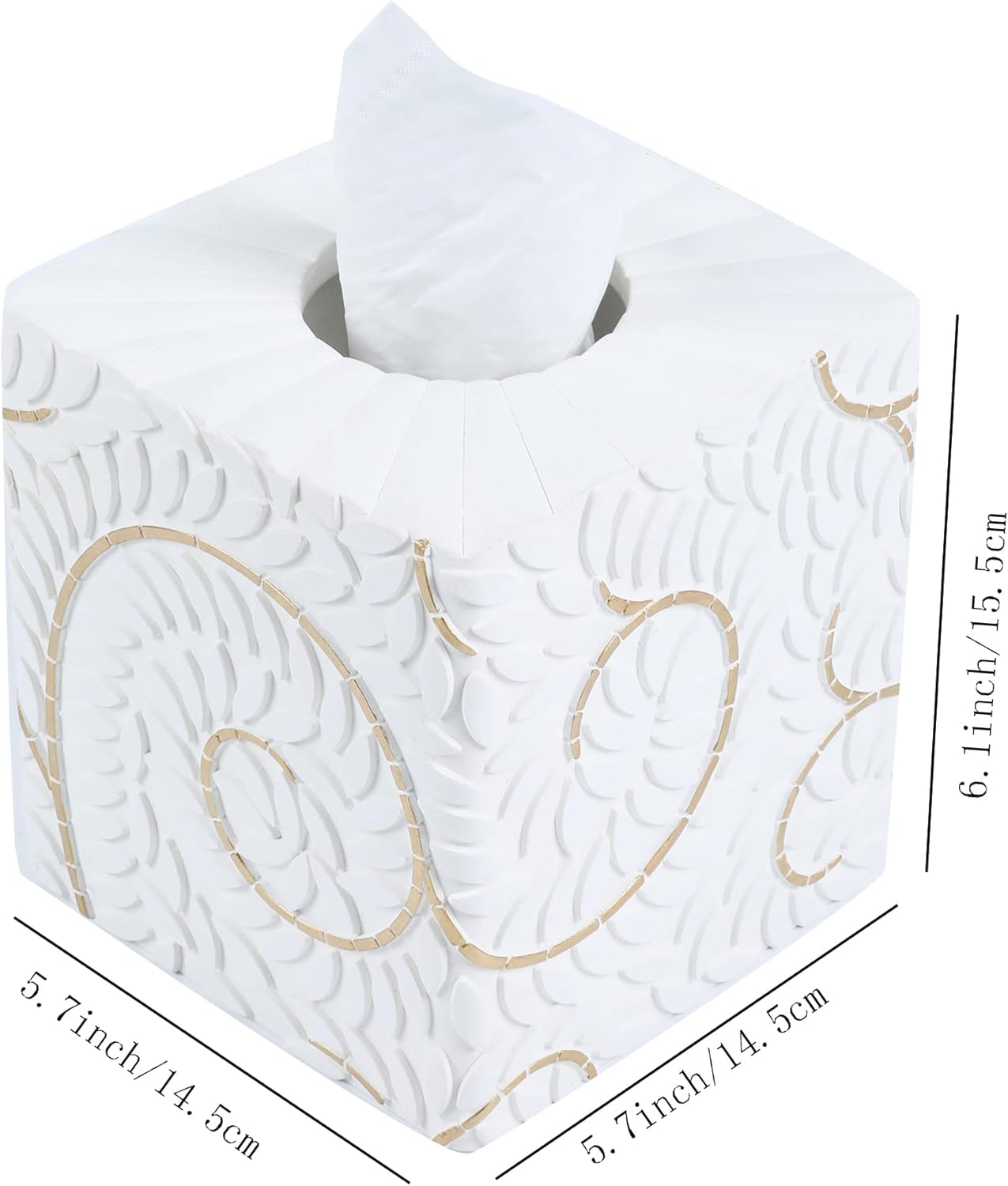 Modern Square Tissue Box Cover Holder / Leaf White