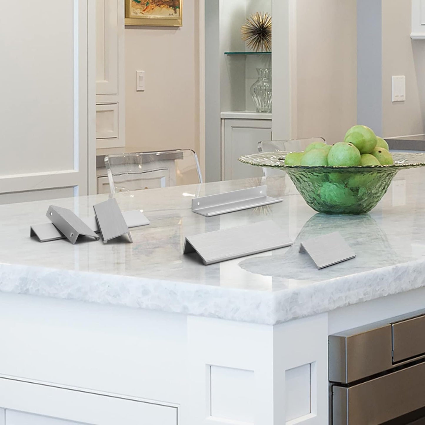 Edge Pulls for Cabinet Kitchen / Hole Center: 3-3/4in / Brushed Nickel / 4 Inch / Set of 24