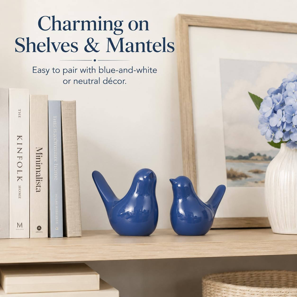 Small Ceramic Bird Statue and Sculpture / Blue