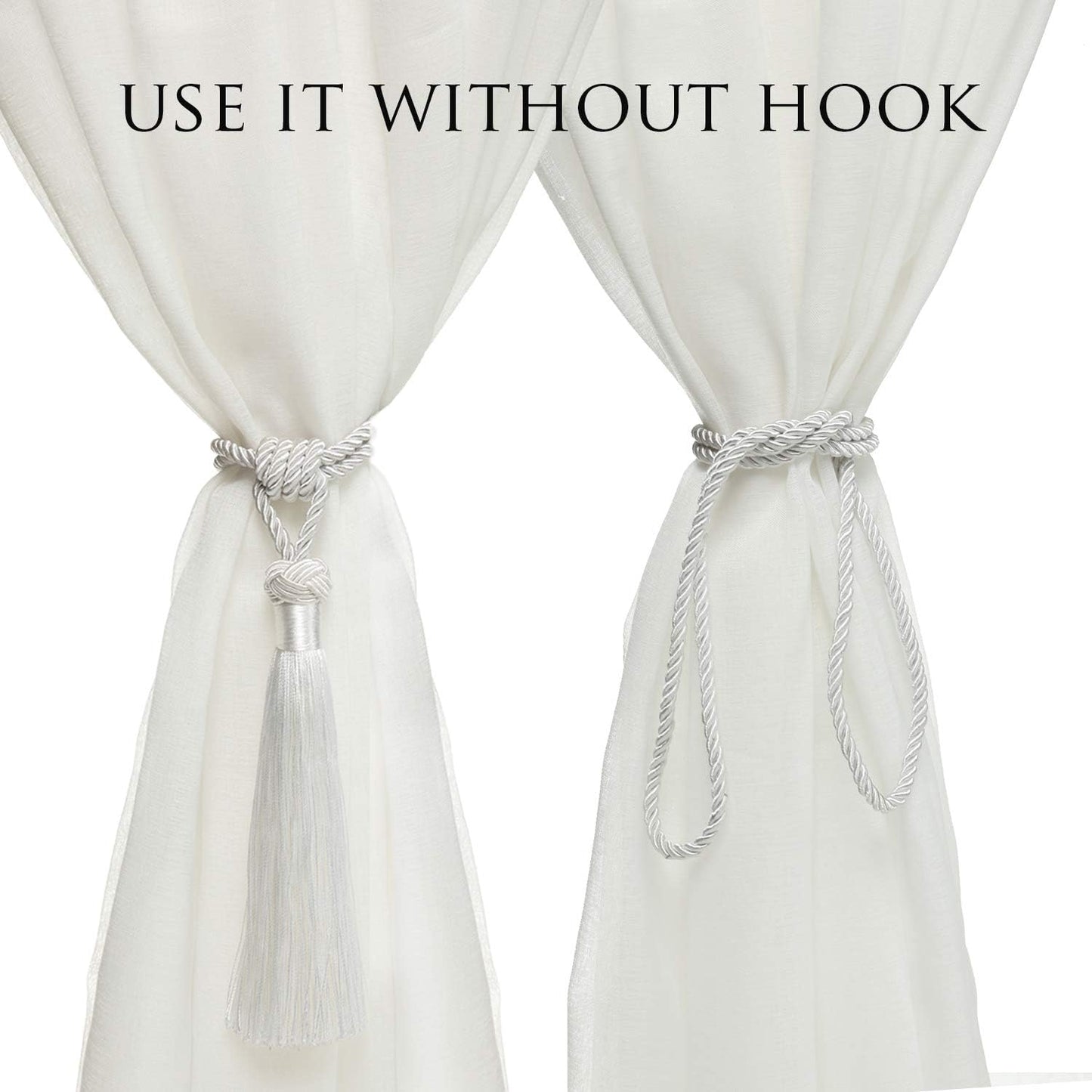BEL AVENIR 4 Pack Curtain Tiebacks Hand-Woven Tassels Holdbacks | White, Elegant, Home Decorative Tassels Ties for