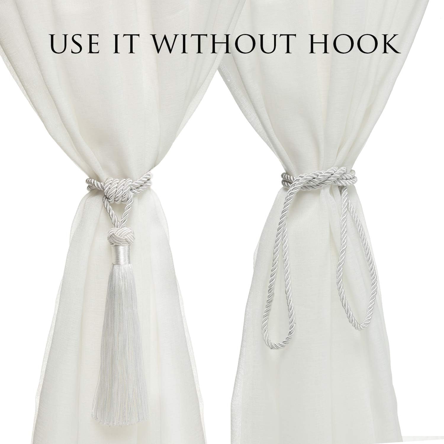 BEL AVENIR 4 Pack Curtain Tiebacks Hand-Woven Tassels Holdbacks | White, Elegant, Home Decorative Tassels Ties for