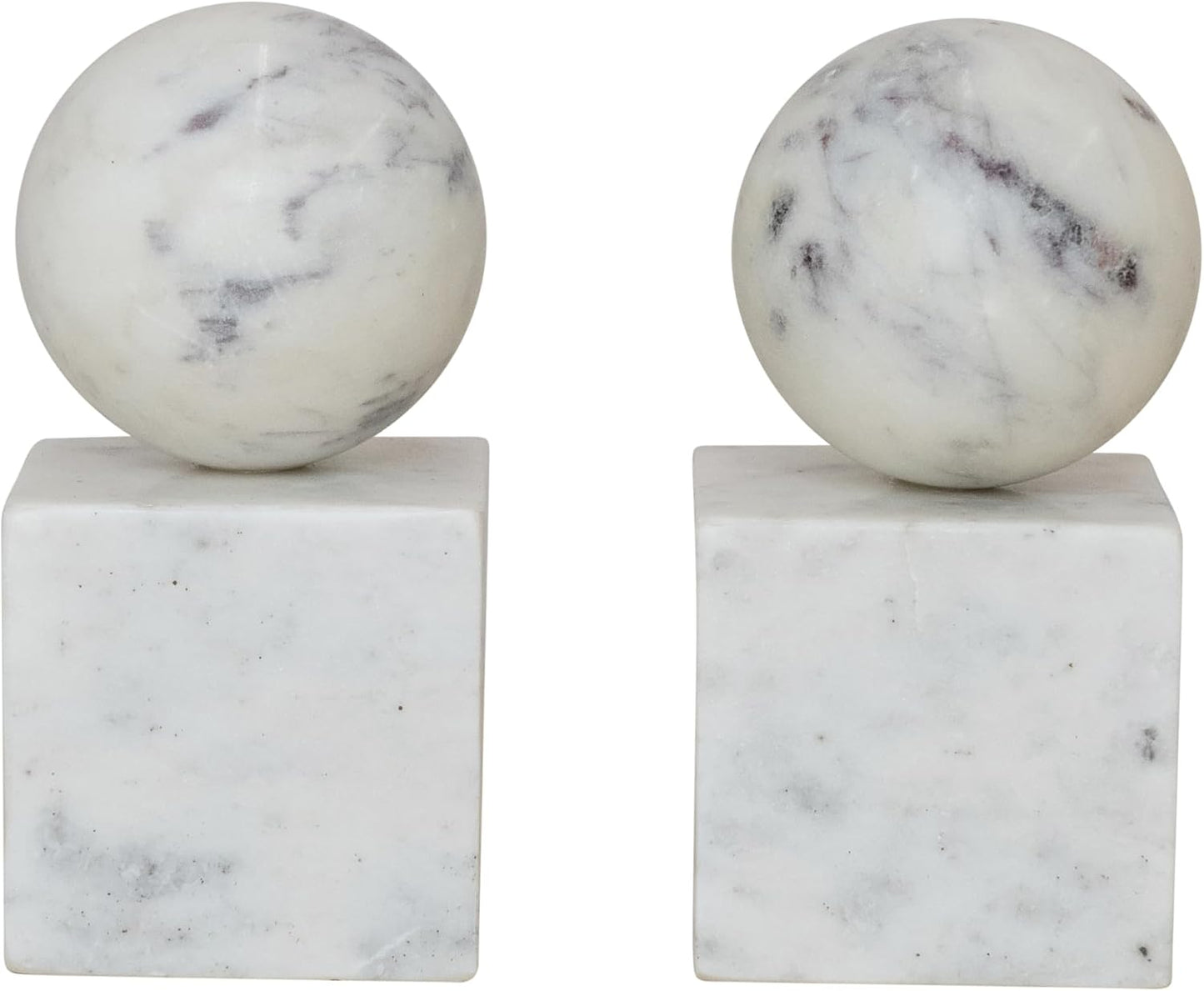 2-Piece Marble Geometric Bookends / White