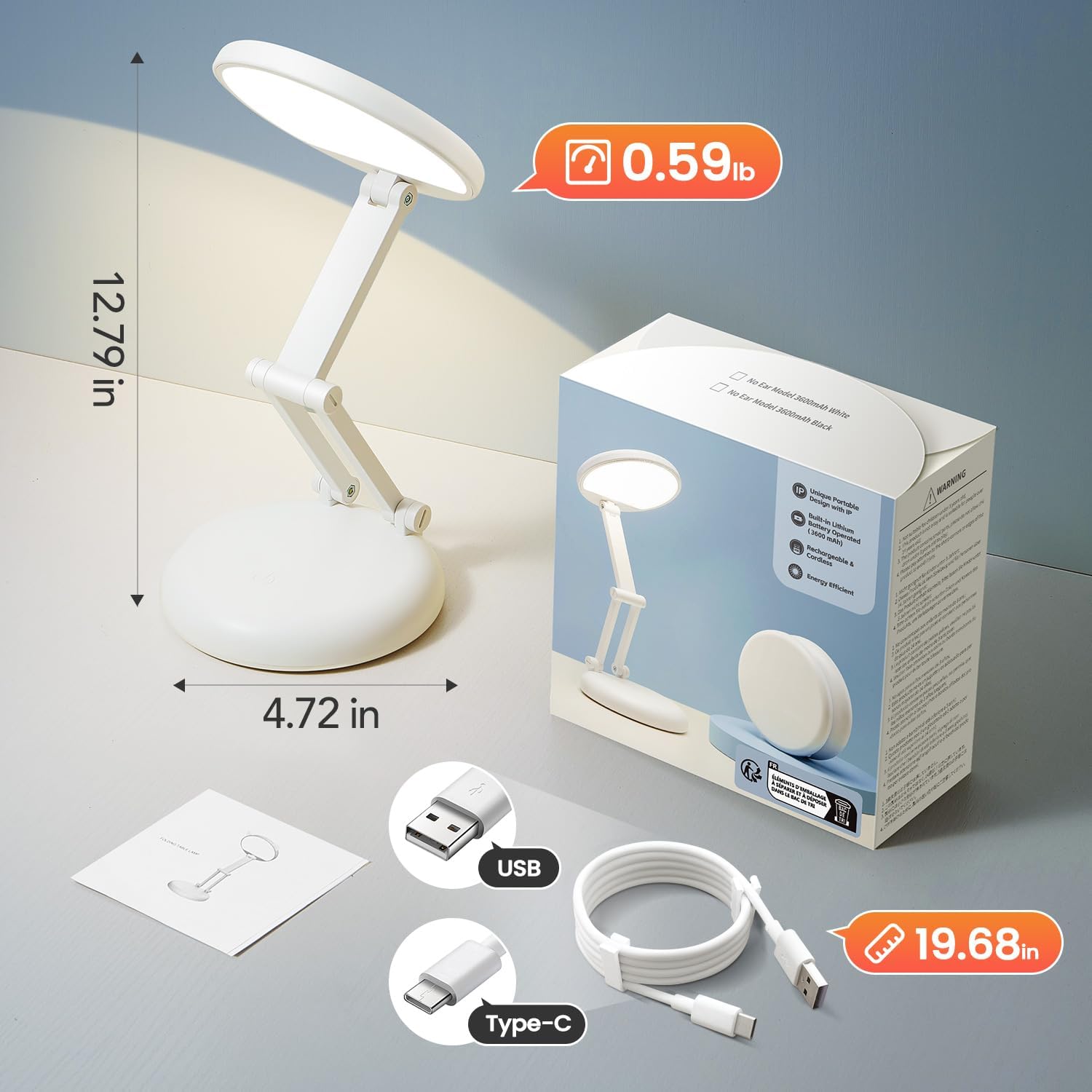 One Fire Rechargeable Table Lamp, 3600mAh Battery Operated Lamp Dorm Lamp | Cordless Lamp,10 Brightness,Portable,Small