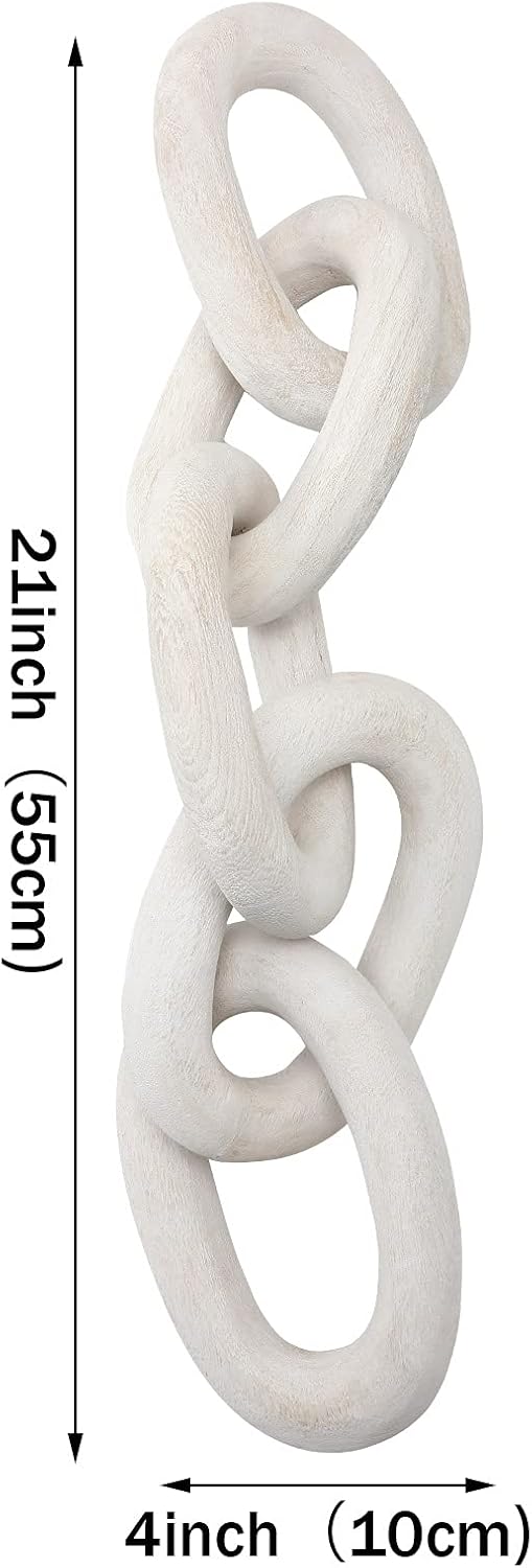 Decorative Wooden Link Chain Farmhouse Wooden Chain Decor 5 Link Decoration for Family Home / White