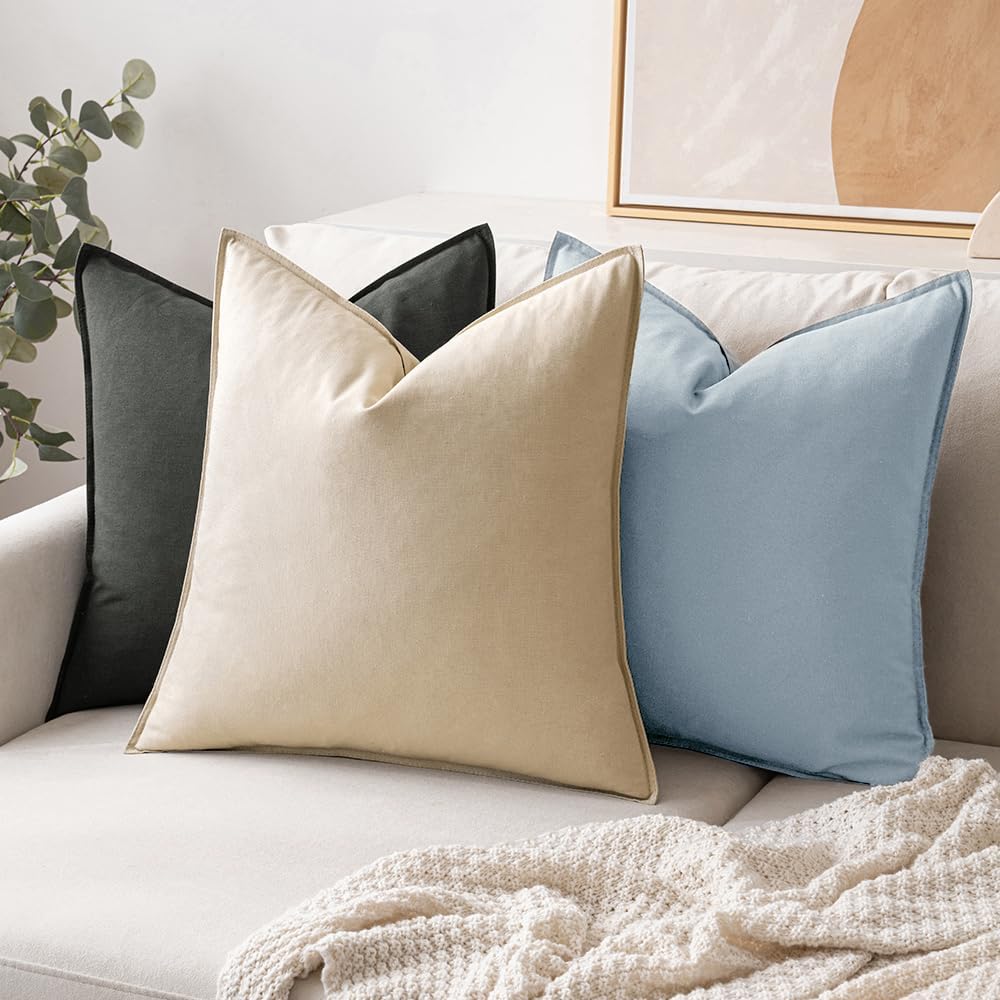Decorative Linen Pillow Covers Boho Farmhouse Modern Soft Accent / 18 x 18 / Coastal Blue / Set of 2