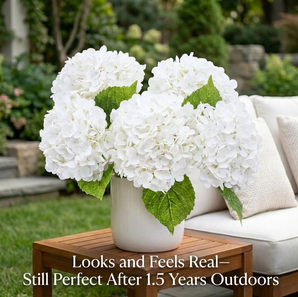 Full Latex Faux Hydrangea Flowers / White / Set of 3