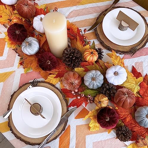 Winlyn 12 Pcs Assorted Small Faux Rustic Velvet Pumpkins Decorative Fabric Foam Pumpkins in Burgundy Bronze Gray White 3" for Fall Wedding Halloween Thanksgiving Table Centerpiece Décor