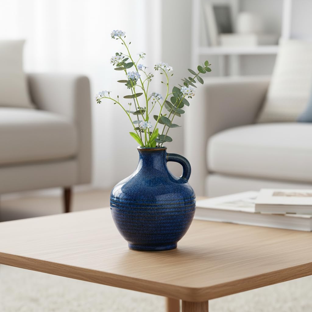 Blue Ceramic Vase / 6 Inch / Dark Blue - 6