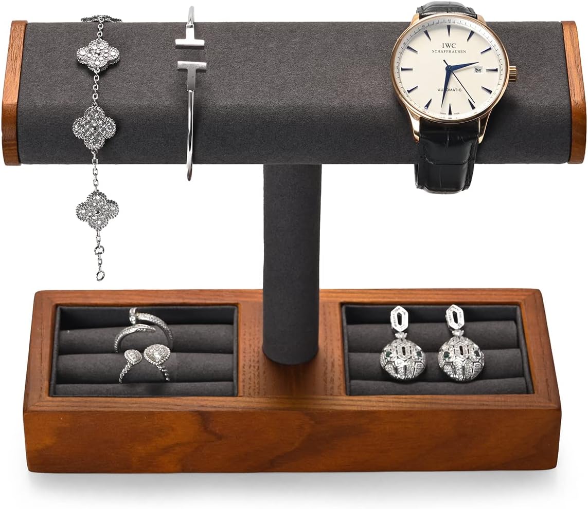 Oirlv Solid Wood Watch Stand,Watch Organizer Holder for Men(Grey)
