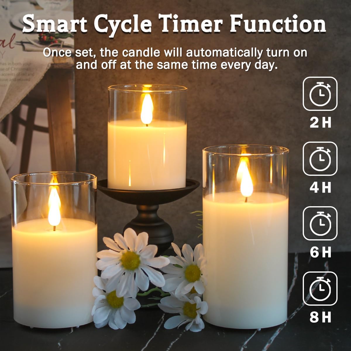 Glass Rechargeable LED Flickering Flameless Candles with Remote and Timer | Fake Candles Flickering Warm LED Flame for