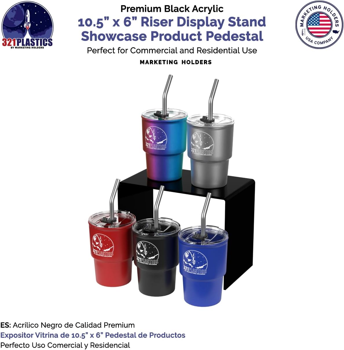 Marketing Holders Acrylic Riser Display Stand Black Plexiglass 10.5 Inch Wide x 6 Inch Deep x 8 Inch High Rectangular