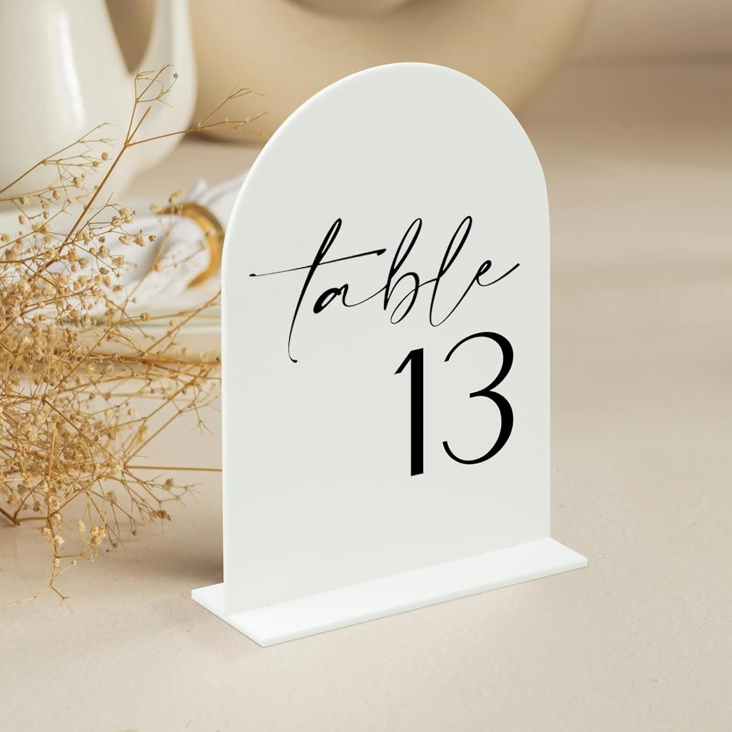 HOODO White Arch Wedding Table Numbers 1-15 with Stands, 5"x7" Arched Acrylic Signs and Holders, White Arch Table