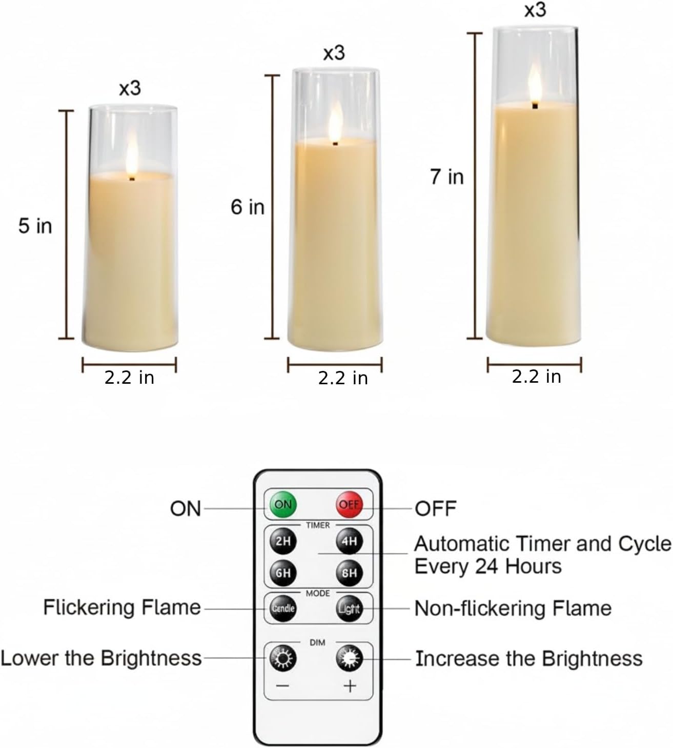Homemory Ivory Flameless LED Pillar Candles, Remote Timer, 9 Pack | Battery operated flickering LED pillar c, les, dual