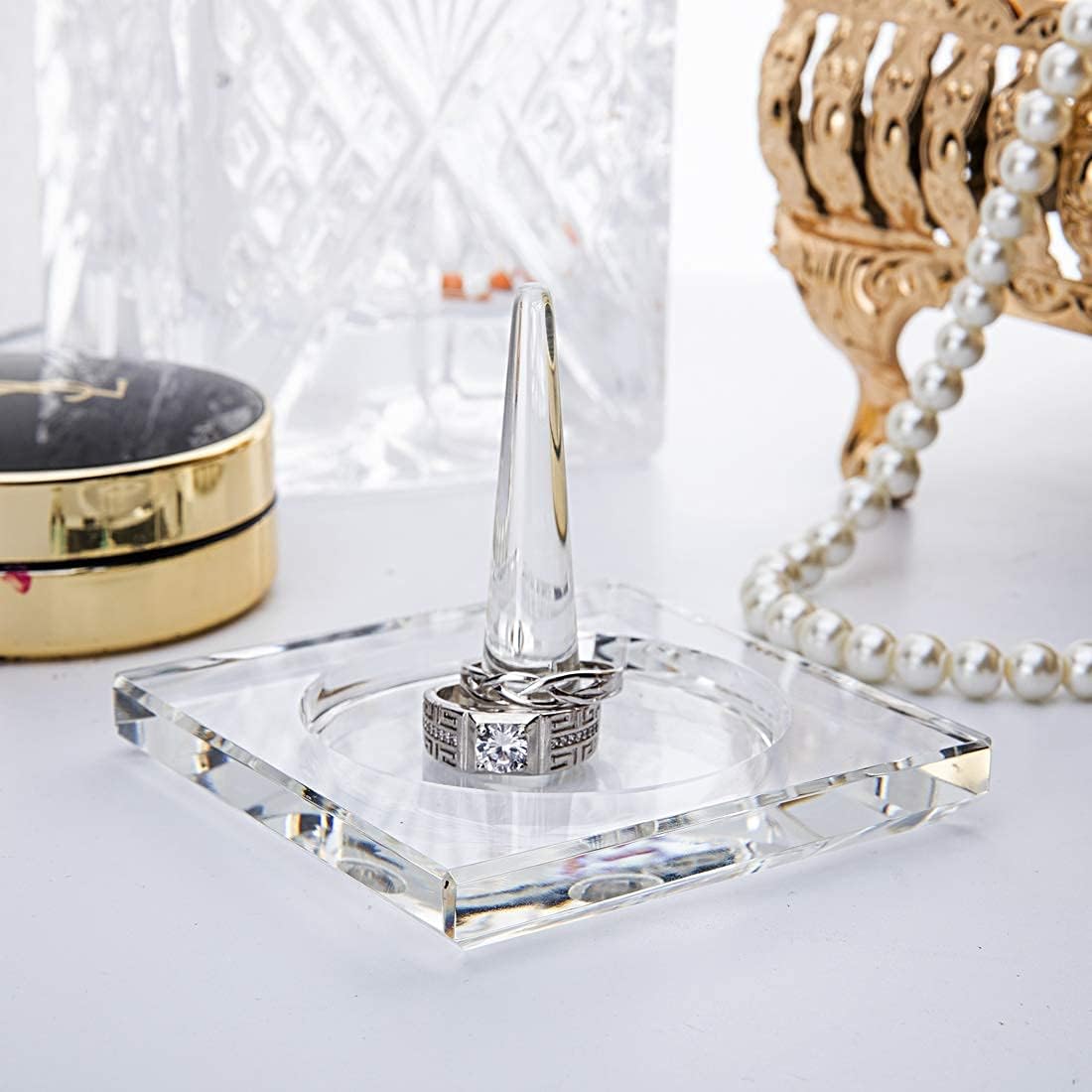 H&D Square Crystal Glass Ring Holder for Jewelry / Clear_square1