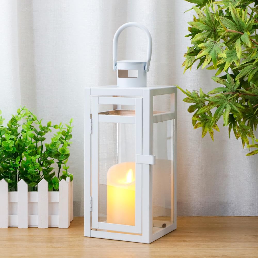 TRIROCKS Decorative Candle Lantern 12'' High Metal Candle Holder with Tempered Glass Perfect for Home Decor Living Room
