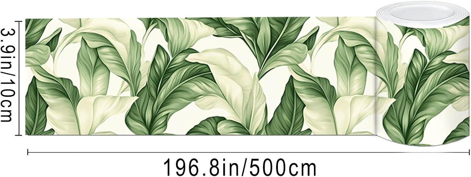 Peel and Stick Wallpaper Border Green Tropical Leaf Botanical / Tropical Green Leaf / 4 x 196