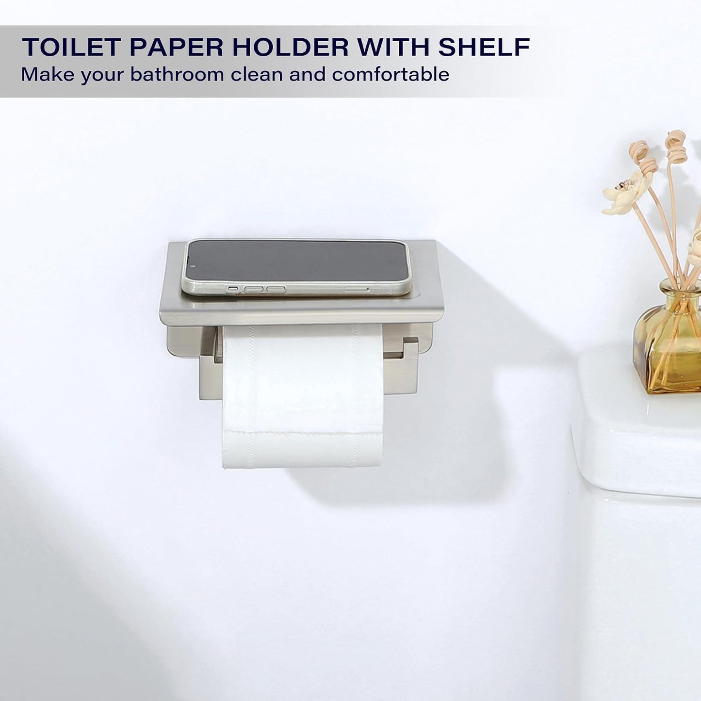 Alise Toilet Paper Holder,Bathroom Tissue Holder with Shelf,Brushed | SUS304 Stainless Steel Toilet Paper Roll Holder