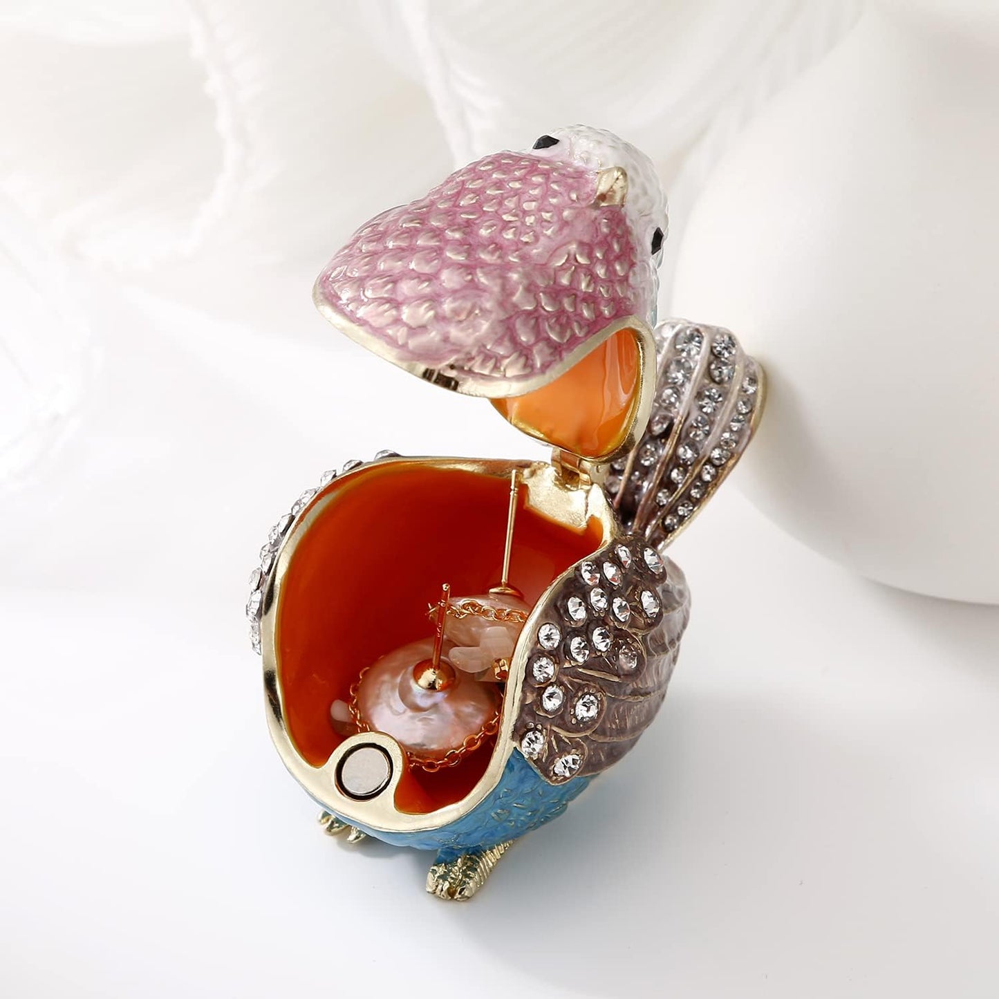 Unique Figurine / Hinged Jewelry Organizer for Ring Earrings / Blue Sparrow