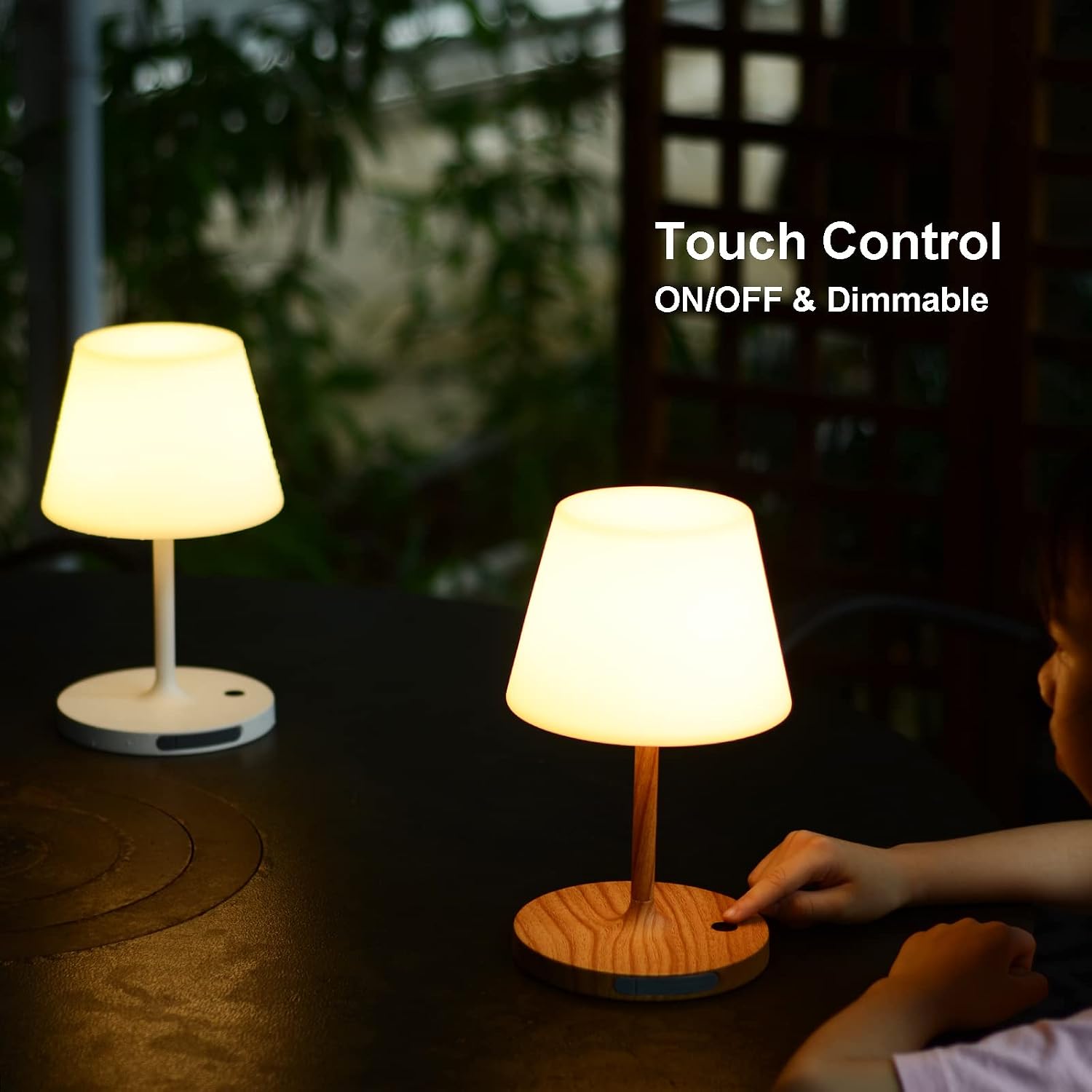 Rechargeable Outdoor Lamp, IP44 Waterproof Touch Dimmable LED Light | 4000mAh battery, 2700K warm light with PE shade
