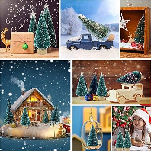 Orgrimmar 24 PCS Artificial Mini Christmas Trees Snow Frost Ornaments Bottle Brush Trees with Wooden Bases for Christmas Home Party Decoration, 6 Sizes