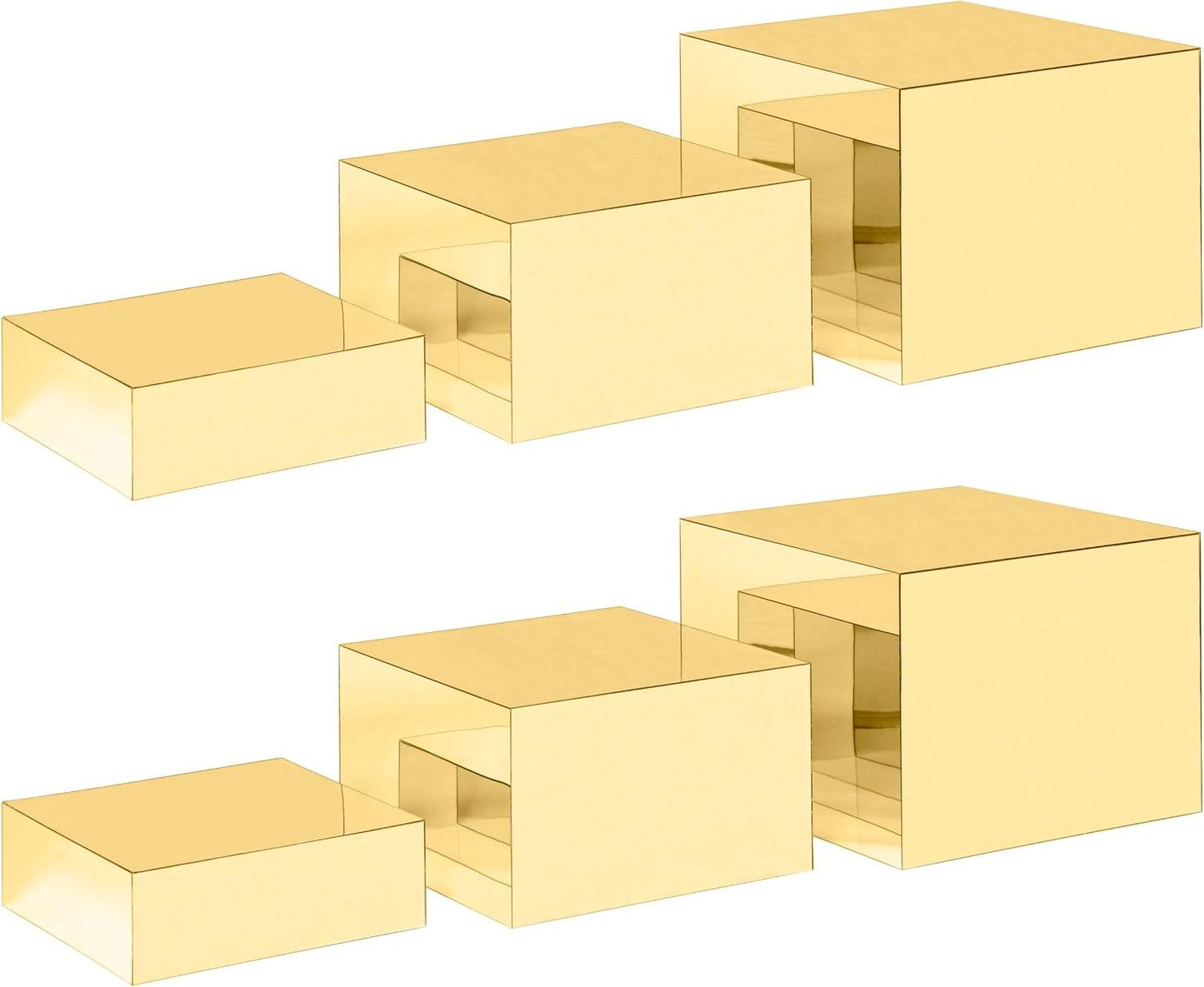 Red Co. Set of 3 Glossy Gold Acrylic Cube Display Nesting Risers with Hollow Bottoms - 2 Pack