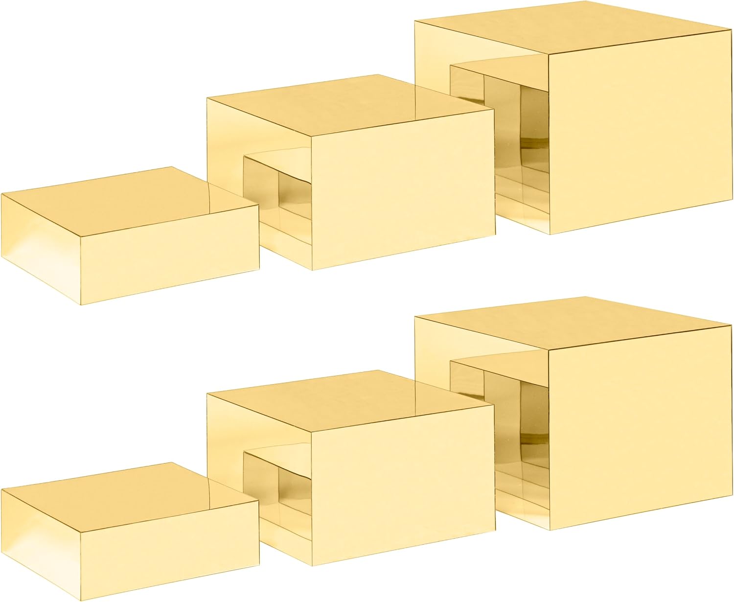 Red Co. Set of 3 Glossy Gold Acrylic Cube Display Nesting Risers with Hollow Bottoms - 2 Pack