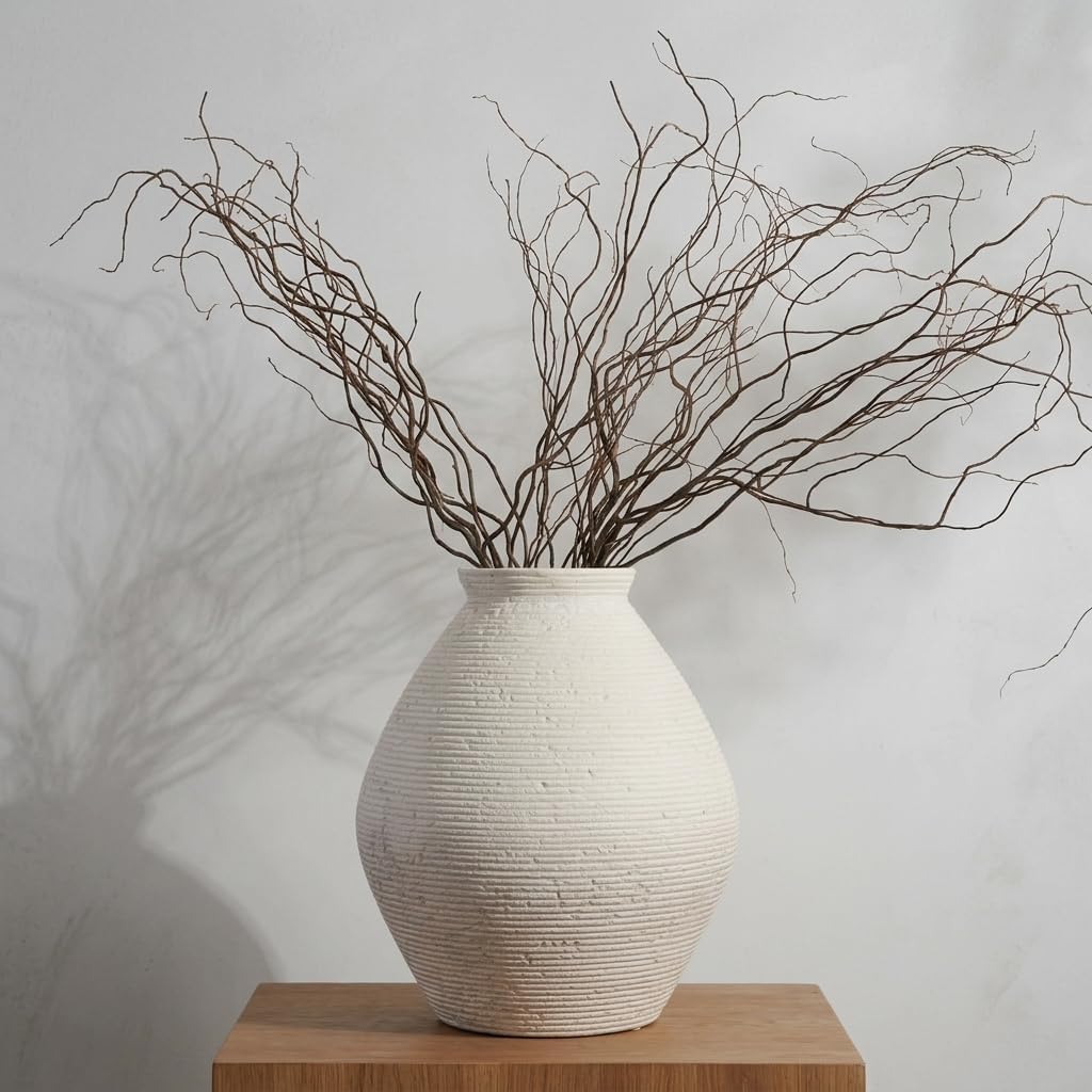 Rustic Ribbed Textured Floor Vase / Off-white-11.8 Inch Large / 11.8 Inch