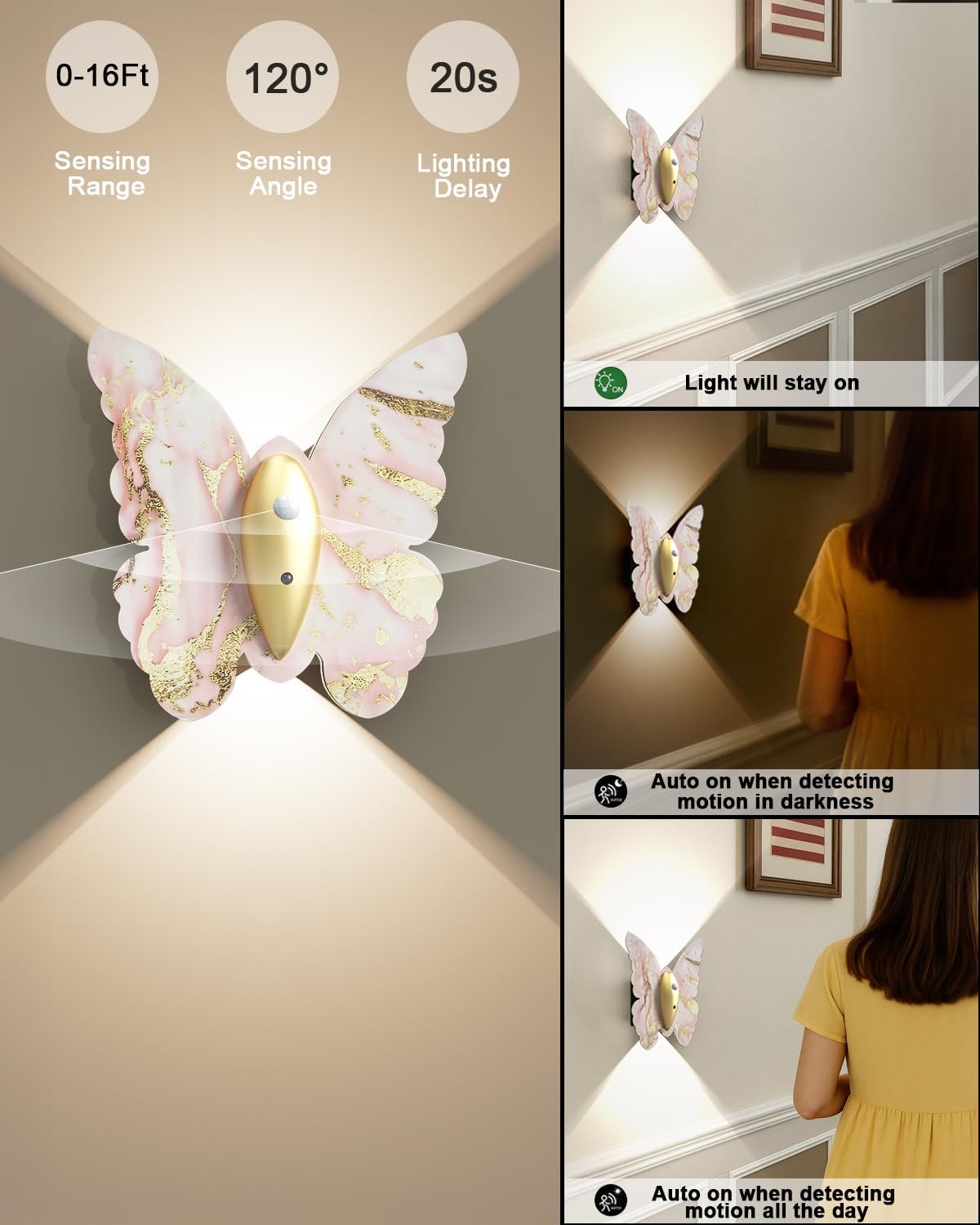 Eneru Motion Sensor Wall Sconce Set of 2, Rechargeable Wall Lights, Indoor | 5000mAh Battery Operated Wall Sconces